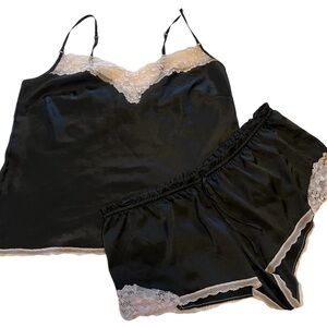Victoria’s Secret Sleep Set - Size Medium, Black Satin with Blush Lace